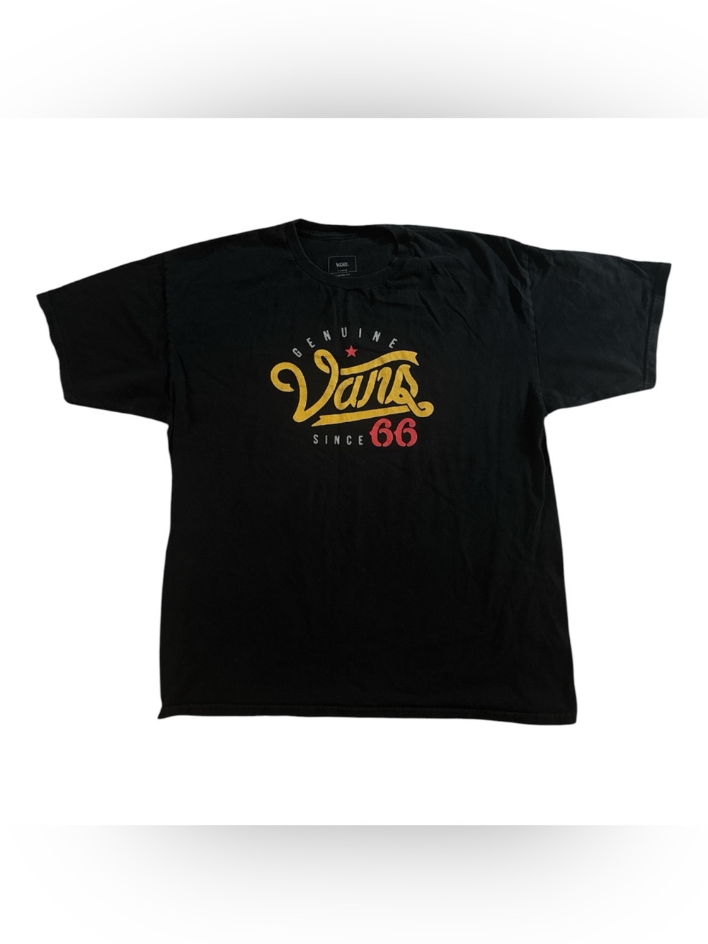 Vans Black Short Sleeve Tee Yellow Script and Red '66' Skater Mens XL T-Shirt